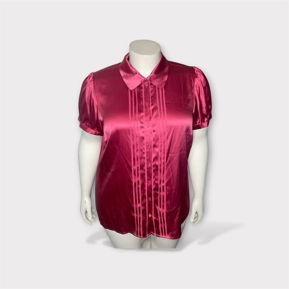 Alfani Blouse Womens 20W Pink Silk Blend Button Up Old Money Sophisticated Top
